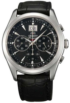 Водонепроникний кварцевий наручний годинник Orient FTV01004B0 Chronograph чоловічий зі шкіряним ремінцем