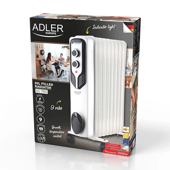 Масляный радиатор Adler AD 7816, 2000 Вт, 9 ребер, 3 режима 800/1200/2000 Вт, термостат, защита от перегрева