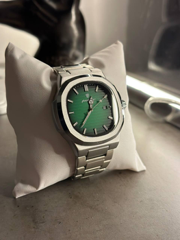 Мужские часы Poedagar Nautilus серебряные, зелёный циферблат