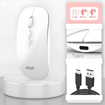Мышь беспроводная ACER OMR050 с подключением USB 2.4ГГц + Bluetooth, аккумулятором, 1600 DPI, белый