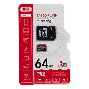 Карта Памяти XO MicroSDXC 64gb 10 Class & Adapter Цвет Черно-Красный