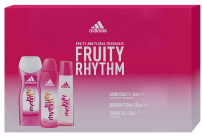 Zestaw damski Adidas Fruity Rhythm Woda toaletowa 75 ml + Dezodorant w sprayu 150 ml + Żel pod prysznic 250 ml (3616305160348)