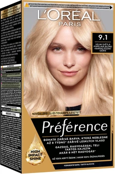 Стійка фарба для волосся L'Oreal Paris Preference 9.1 - Дуже світло-русявий попелястий (3600523913442)