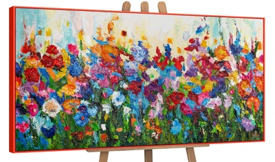 Картина ручної роботи в стилі абстракції, акриловими фарбами на полотні, «Квіткові барви», 120×60 см (PSF094B)