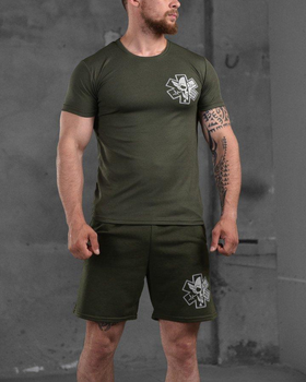 Мужской летний комплект Парамедик шорты+футболка L олива (87554)