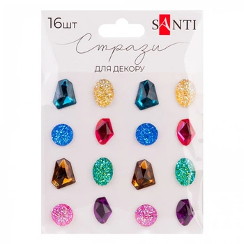 Стрази SANTI самоклеючі Diamonds різнокольорові 16 шт (743021)