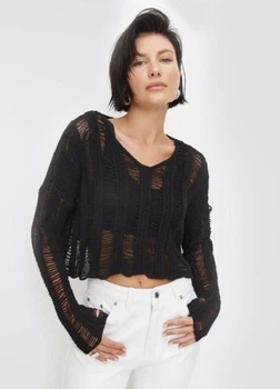 В`язаний oversize светр кроп One size чорний