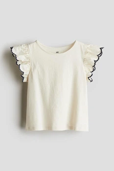 Футболка из джерси с английской вышивкой кремовая H&M 134-140см (400097090)