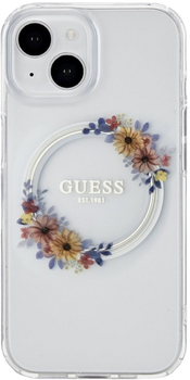 Etui Guess PC TPU Flowers Ring Glossy Logo MagSafe do Apple iPhone 15 Transparent (3666339221706)