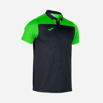 Поло длинное мужское Joma HOBBY II 101371.117 M Черное с салатовым (8445456449348)