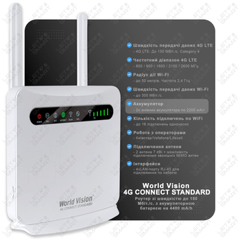 Универсальный Маршрутизатор 4G модем/роутер USB WI-FI 3G/4G LTE World Vision CONNECT STANDARD с двумя антенны по 7 дБи | Скорость 150 Мбит/с. | Выходы для антенны | Поддержка 16 пользователей | Для операторов Киевстар, Vodafone, Lifecell