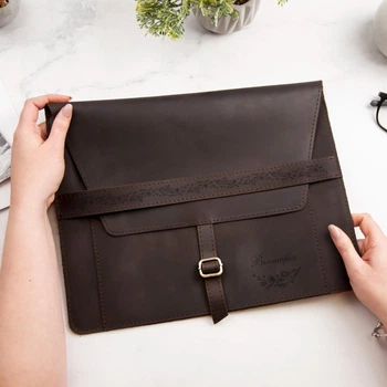 Именная кожаная папка для документов на подарок, Dark Brown, WoodPresent