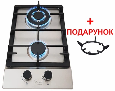 Варочная поверхность газовая Luxor PGX 320 BK Turbo Steel, нержавеющая сталь + подарок Wok подставка