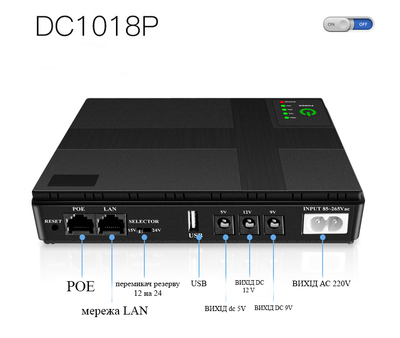 Безперебійник для роутера DC1018P WI-Fi 12V / 9V / 5v (10 годин автономної роботи) джерело безперебійного живлення ДБЖ повербанк UPS для роутера та відеокамер (338954)