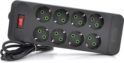 Сетевой фильтр Voltronic F34, 8 розеток EU, кнопка включения с индикатором, 2 м, 3х0.75 мм, 2500W, Black, Box (YT31699)