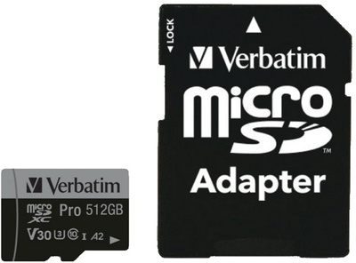 Карта пам'яті Verbatim Pro Micro SDXC 512GB Class 3 + SD Адаптер (0023942470465)