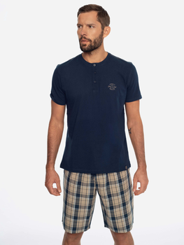 Piżama (koszulka + szorty) męska bawełniana Henderson 41294-59X M Ciemnoniebieski/Beżowy (5903972249093)