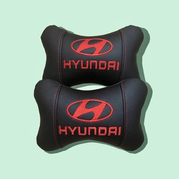 Набір автомобільних подушок на підголовник Hyundai / Хюндай (2шт) чорні з червоним логотипом