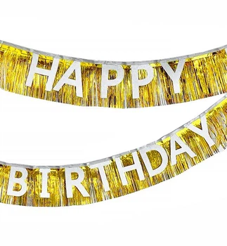 Паперова гірлянда з бахромою "Happy Birthday", довжина - 3 м., колір - золото зі сріблом