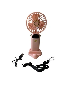 Аккумуляторный мини ручной вентилятор Mini Fan Z9 с индикатором заряда на 5 скоростей с подставкой для телефона и ремешком на шею Розовый