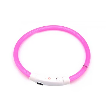 Світлодіодний LED нашийник Lesko L-18 Pink M USB водовідштовхувальний, що світиться, для собак і котів