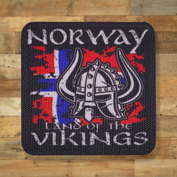 Шеврон Norway Land of The Vikings, 7.5х7.5, на липучке (велкро), патч печатный