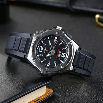 Классические мужские часы Casio MWA-100 водонепроницаемые кварцевые с подсветкой черный циферблат