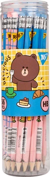 Набір олівців чорнографітних YES Line Friends Sally and Cony круглі з гумкою 2 дизайни тубус 36 шт (280642) (5056574434630)