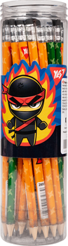 Набір олівців чорнографітних YES Ninja круглі з гумкою 2 дизайни тубус 36 шт (280652) (5056574434739)