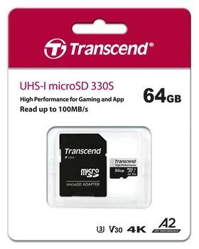 Карта памяти Transcend 64GB microSDXC C10 UHS-I U3 A2 R100/W85MB/s + SD (TS64GUSD330S)