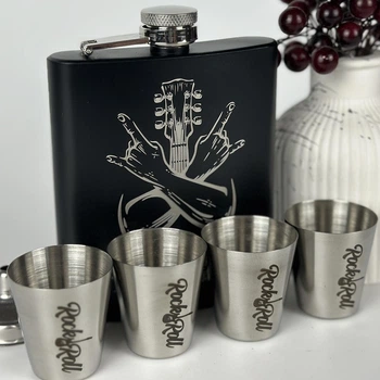 Набор подарочный фляга с рюмками VexShop 7oz подарок мужчине, 4 рюмки и фляга (61145-1)