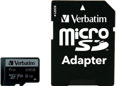 Карта пам'яті Verbatim Pro microSDHC 64GB Class UH-3 + SD-адаптер (23942470427)