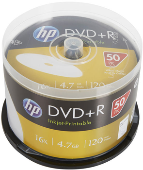 Оптичні диски НР DVD+R 4.7 GB 16X IJ PRINT 50 шт. (DRE00026WIP-3)