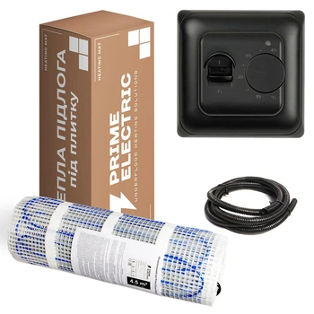 Комплект теплої підлоги Prime Electric PM-175 6 м² - 1050Вт нагрівальний мат з механічним терморегулятором чорным