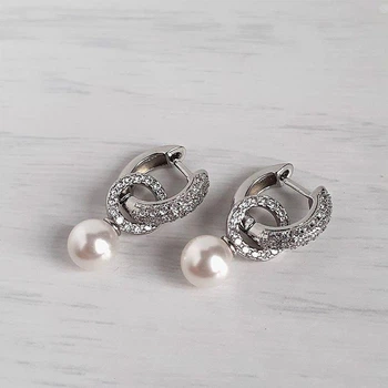 Сережки трансформери Hand Made з перлами Swarovski класичного білого кольору