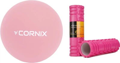 Набор Массажный мяч Cornix XR-0121 Lacrosse Ball 6.3 см Розовый + Массажный ролик Cornix EVA 45 x 14 см XR-0043 Pink