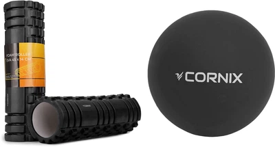 Набір Масажний ролик Cornix EVA 45 x 14 см XR-0038 Black + Масажний м'яч Cornix XR-0118 Lacrosse Ball 6.3 см Чорний