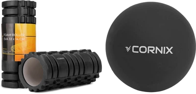 Набір Масажний ролик Cornix EVA 33 x 14 см XR-0029 Black + Масажний м'яч Cornix XR-0118 Lacrosse Ball 6.3 см Чорний