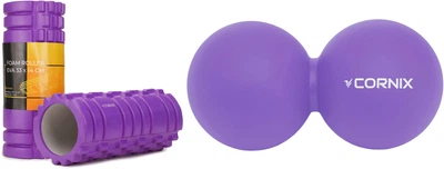 Набір Масажний ролик Cornix EVA 33 x 14 см XR-0032 Violet + Масажний м'яч Cornix XR-0114 Lacrosse DuoBall 6.3 х 12.6 см Фіолетовий