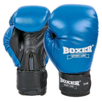 Перчатки кожаные боксерские BOXER (размер 10oz, Синий-черный) (2023_Синий-черный_10_унции)