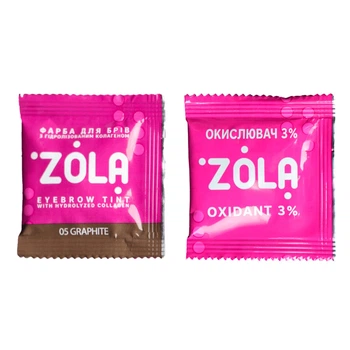 Краска для бровей с коллагеном Zola Graphite №05 графитовая и окислитель 3% Oxidant в саше, 5 мл