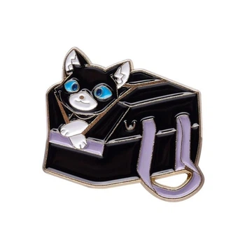 Брошь-значок BROCHE бижутерия Животные Кот в саквояже чёрная BRGV114206