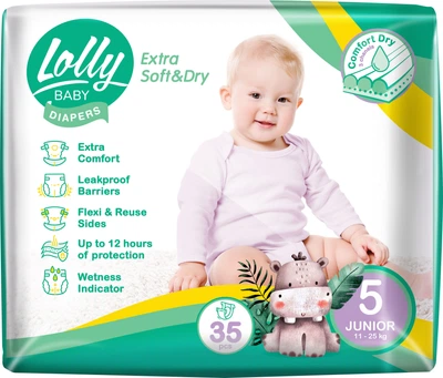 Подгузники Lolly Extra Soft & Dry Junior 5 11-25 кг 35 шт (4820174981273)