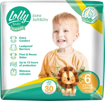 Подгузники Lolly Extra Soft & Dry Extra Large 6 16+ кг 30 шт (4820174981280)