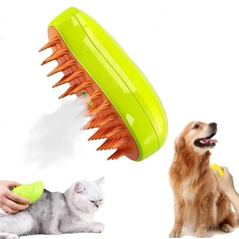 Паровая щетка массажер спрей 3 в 1 PET SPRAY MASSAGE BRUSH для вычесывания собак и кошек с паровым распылителем зеленая