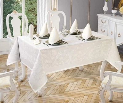 Скатерть Jackline. Pano Linen Cream 3382-2 кремового цвета-160х220 см