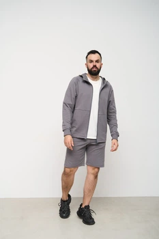 Спортивный костюм мужской тройка лето Handy Wear Summer с кофтой на замке + шорты серый + футболка молочная M