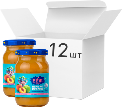 Упаковка детского пюре Elfik Magic из яблок и персиков без сахара 170 г х 12 шт (4820266361617)