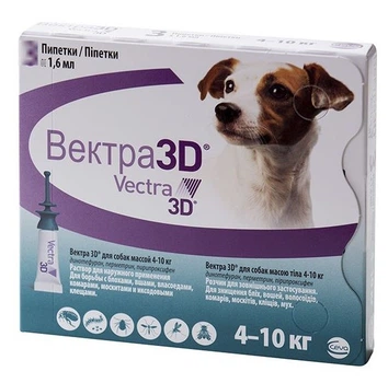 Краплі Ceva Vectra 3D від бліх і кліщів для собак вагою від 4 до 10 кг, 1.6 мл (3 піпетки)