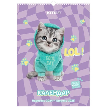 Календар-планер настінний Kite Studio Pets "Кумедні звірята" з вересня 2024-2025 роки SP24-440